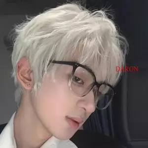 DARON Anime Nam Tóc Giả, Tóc Tổng Hợp Lớp Ngắn Thẳng Tóc Giả, Full Đầu Chịu Nhiệt Vàng Lông Tơ Nam Cosplay Tóc Giả Đẹp Trai