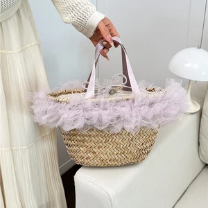 Retro Phong Cách Kỳ Nghỉ Túi Xách Thời Trang Ren Ống Hút Túi Mori Phong Cách Đi Biển Xô Túi Đi Biển Túi Đi Biển
