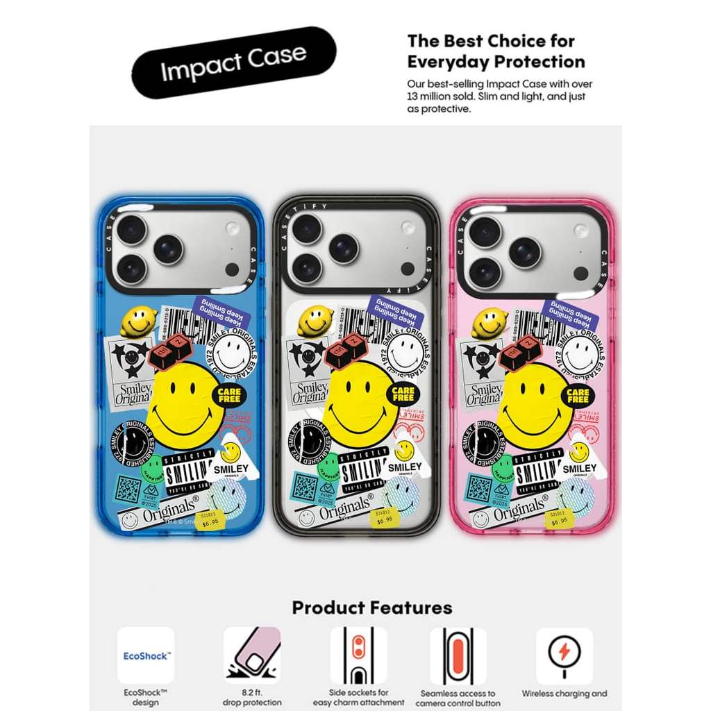 CASECASE X Smiley Sticker Case Black / Sky Blue / Pink Fizz Candy Collection Màu sắc rõ ràng cứng hút từ tính Vỏ tác động cho Apple IPhone 13 14 15 16 17Pro Max Plus Có hộp