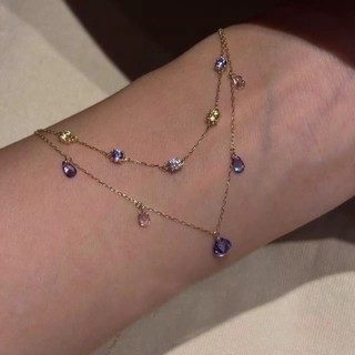 Vòng cổ nữ zircon hai lớp màu tím giọt nước, phong cách châu Âu