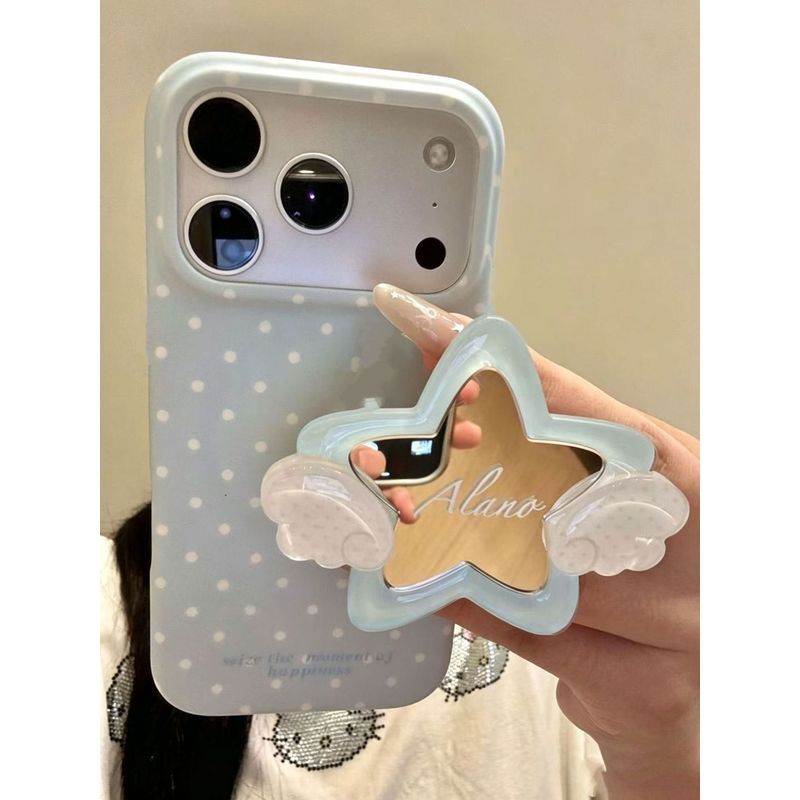 Ins Blue Polka Dot Wings Star Mirror Holder Apple 17 / 16 / 15 Ốp Điện Thoại 14 / 13 Girl 12 Niche