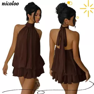 Đầm dự tiệc NICOLOO, Đầm Mini không dây buộc, Váy voan không tay thời trang đi chơi cho nữ