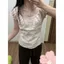 Thiết kế vải lanh Cotton phong cách mới Slim-fit Hot Girl Sweet Bubble Top Áo ngắn tay ngắn Áo thun giảm tuổi mùa hè-