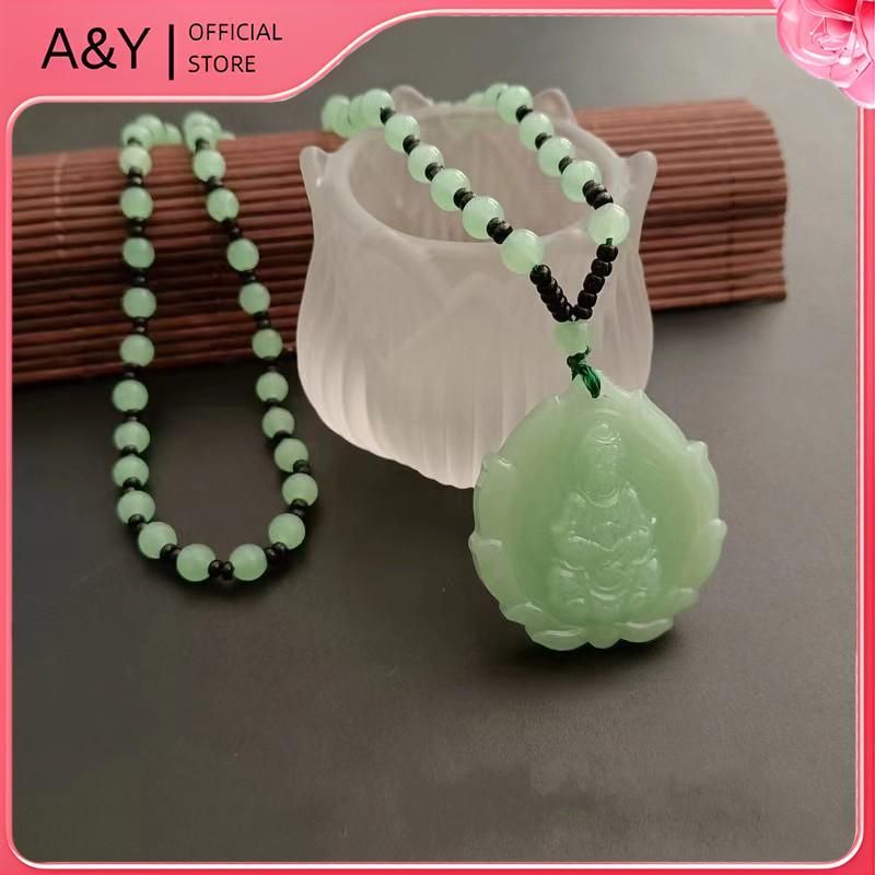 A & Y Mặt Dây Chuyền Ngoc Bích Hình Phật Quán Âm, Phong Cách Trung Hoa, Món Quà May Mắn