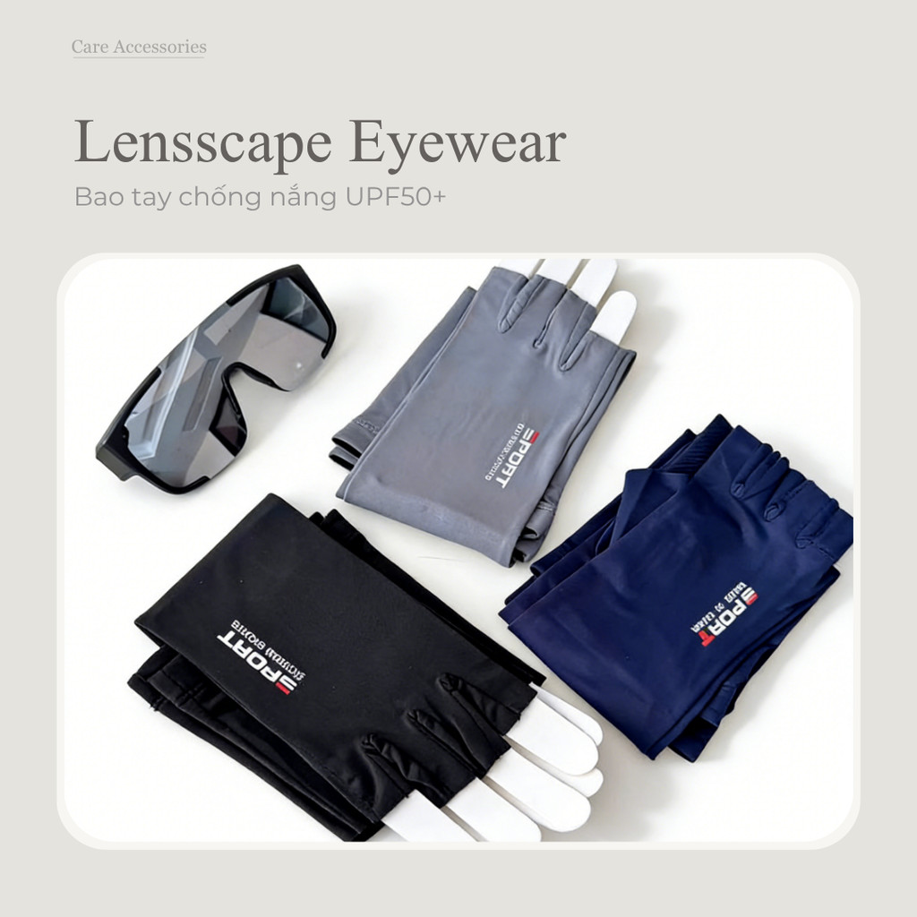 LENSSCAPE-Bao tay chống nắng vải ice silk – UPF50+, chống tia UV, chất liệu mát mịn, thoáng khí