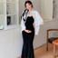 Bộ đồ bà bầu gồm váy và cardigan dáng rộng, phù hợp mùa hè
