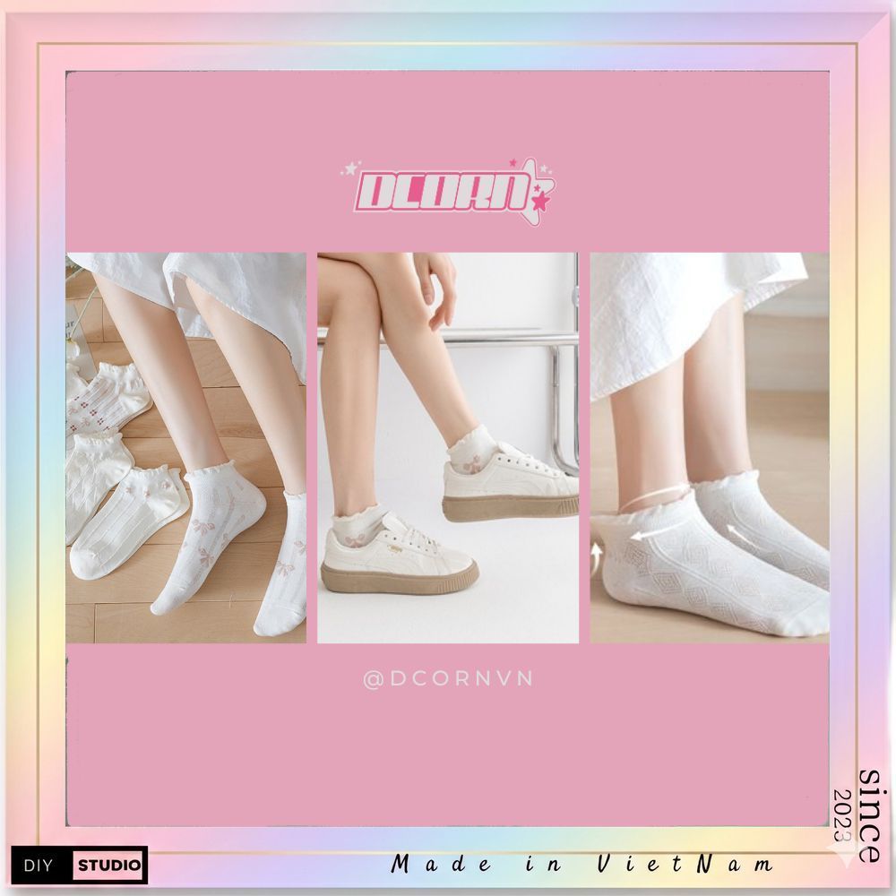 Set 5 đôi tất vớ nữ cổ ngắn mẫu tổng hợp, chất liệu mềm mại êm chân, mềm mỏng thoáng mát