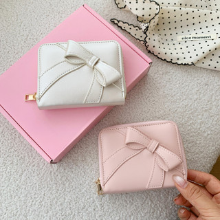 Ví nữ Sweet Bow Da PU Dễ thương Đa chức năng Hộp đựng thẻ có thể gập lại Ví đựng tiền xu