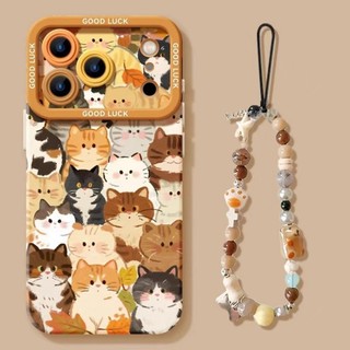 Khác Nhau Mèo Bên Trường Hợp Điện Thoại+dây Buộc Cho iPhone 17 16 15 14 13 12 11 Pro Max X Xr Xs Max 7 8 Plus SE2020