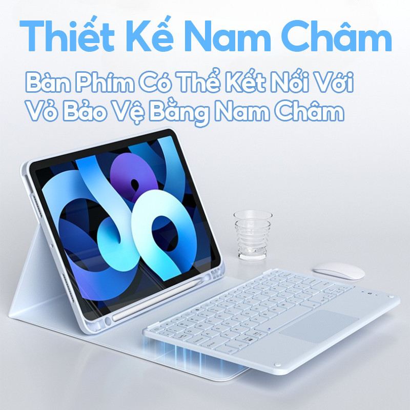 Bao da bàn phím không dây có chuột sạc, cho máy tính bảng 10.2 inch/10.5 inch/thế hệ 10 10.9 inch/Pro 11 inch