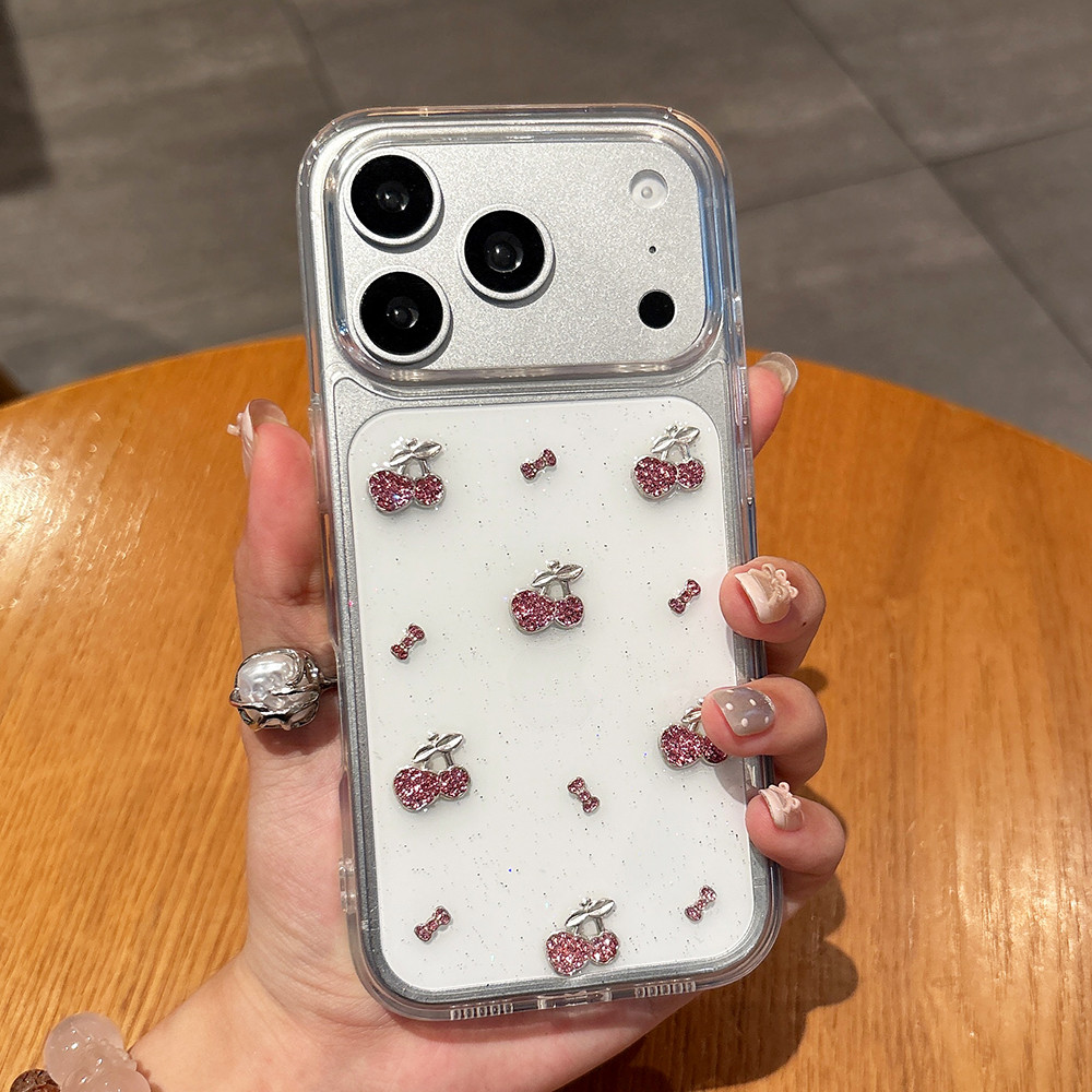 Ốp Điện Thoại Nhựa Cherry Cat 3D Kim Cương Cho iPhone 17 Pro Max 17 Air 16 Plus 15 14 13 12 11 Vỏ Bảo Vệ Chống Sốc