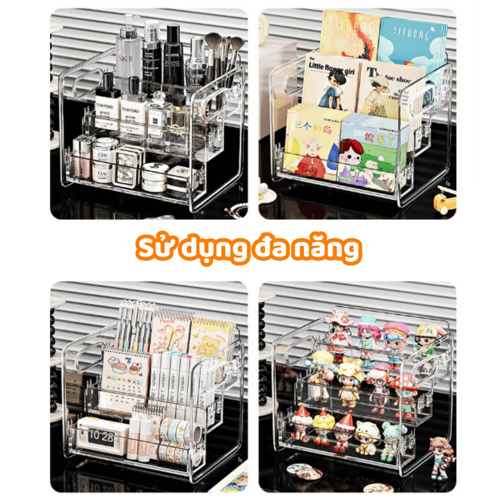 Kệ Đựng Mỹ Phẩm Trong Suốt 3 Tầng Nhựa Acrylic, Khay Đựng Đồ Trang Điểm, Skincare, Son, Nước Hoa