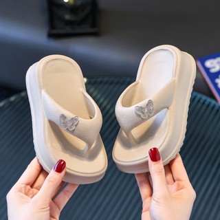 Dép bệt nữ, Dép xỏ ngón đế dày in nơ & bướm, Giày ngoài trời trong nhà thông thường chống trượt cho trẻ em