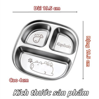 【BabyJoy】Khay ăn 3 ngăn hình Capybara cho bé, chất liệu inox cao cấp an toàn, kèm thìa inox, Thích hợp cho trẻ em