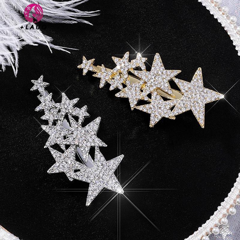 Kẹp tóc nữ Springevenstar hình pentagram với kim cương giả lấp lánh, tạo kiểu tóc sang trọng