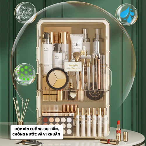 Tủ Kệ Đựng Mỹ Phẩm ENODA HOME, Hộp Trong Suốt Đựng Đồ Makeup Trang Điểm 3 Ngăn Chống Bụi R818