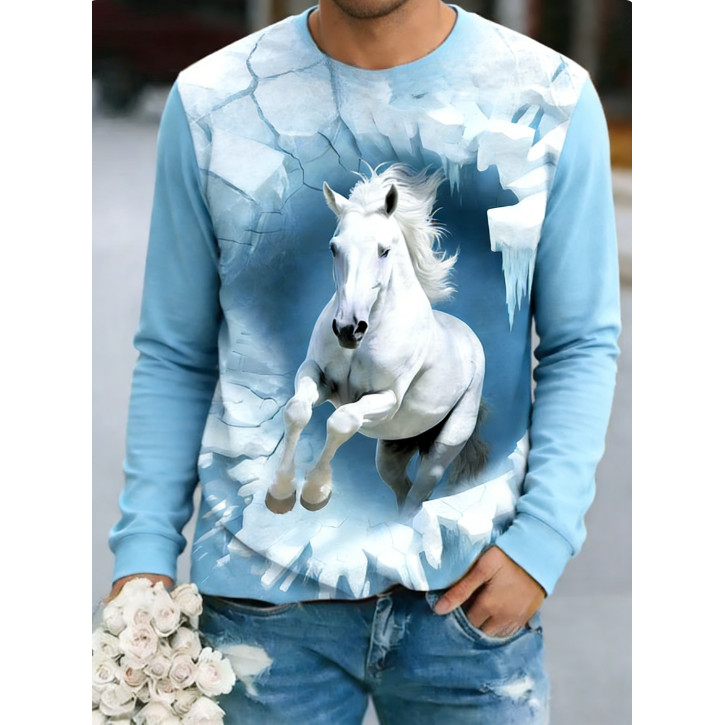 2026 Động Vật Mới Họa Tiết Ngựa In 3D Unisex Dài Tay Cổ Tròn