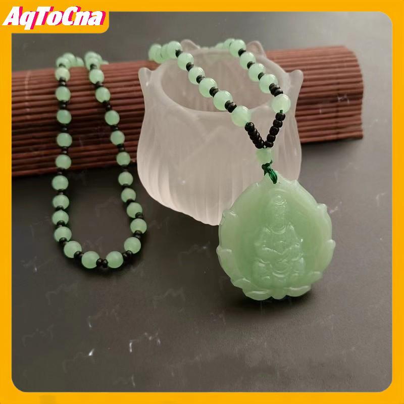 Mặt dây chuyền ngọc xanh khắc hình Phật Bà Quan Âm, trang sức Phật giáo mang lại may mắn cho cả nam và nữ