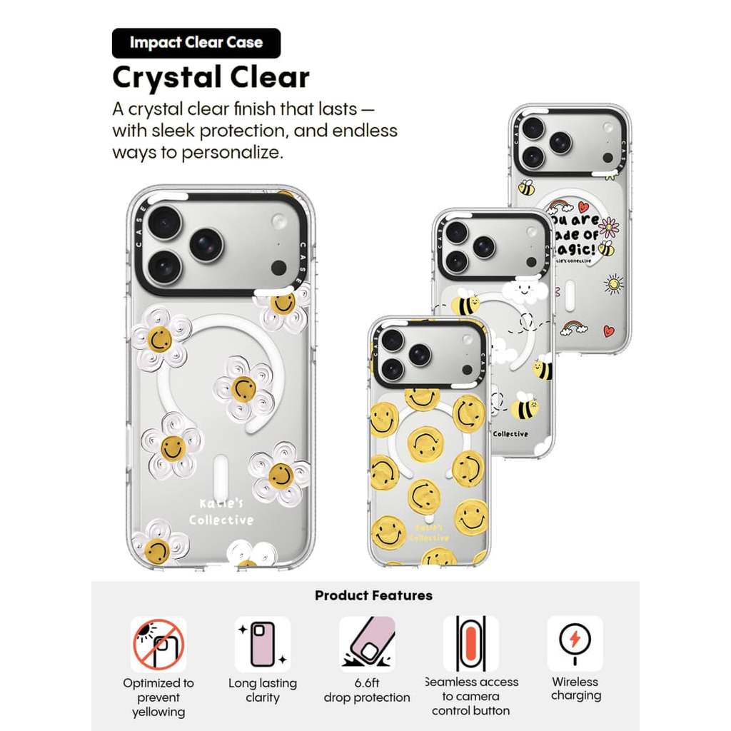 CASECASE X Katie 's Collective Case Impact Clear Magnetic Hút Case cho iPhone 17 / 16 / 15 / 14 / 13 Pro Max Air | Vỏ pha lê trong suốt có bao bì cao cấp
