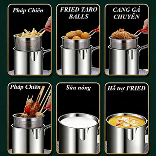 Nồi Chiên Ngập Dầu 1200ml Inox 304 - Kèm Rổ Chiên Ngập Dầu Sâu Lòng, Chiên Giòn, Lọc Dầu Hiệu Quả, Dễ Vệ Sinh