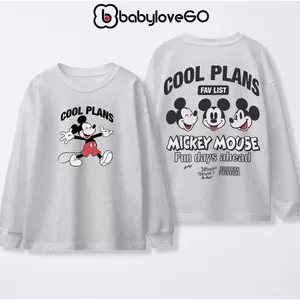 Áo bé trai BabyloveGO BST Disney Mickey áo thu đông cổ tròn bo tay chất thun cotton cho bé 1 đến 10 tuổi