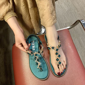 Giày Sandal Mũi Lật Kim Cương Giả Nữ Mùa Hè 2025 Phong Cách Mới Dép Phẳng Kích Thước Lớn Giày Nữ Nhà Sản Xuất26040109
