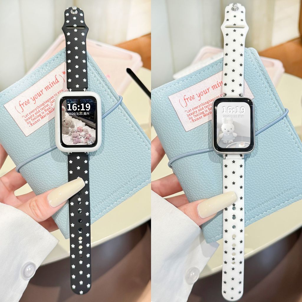 Dây đeo in hình ngôi sao cho Apple Watch Series 11 10 9 8 7 6 5 4 3 Dây đeo silicon chống nước mềm 46mm 42 45 44 41 40 38 mm
