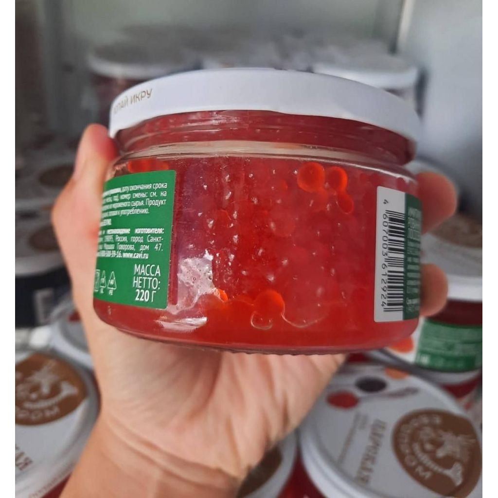 Trứng cá hồi đỏ Nga nhập khẩu 220g hộp thủy tinh ăn liền Thức Ăn Ăn Vặt