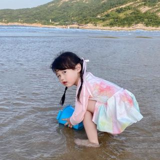 Đồ bơi dài tay cho bé gái - váy bơi họa tiết loang màu dễ thương chống nắng nhanh khô đi biển