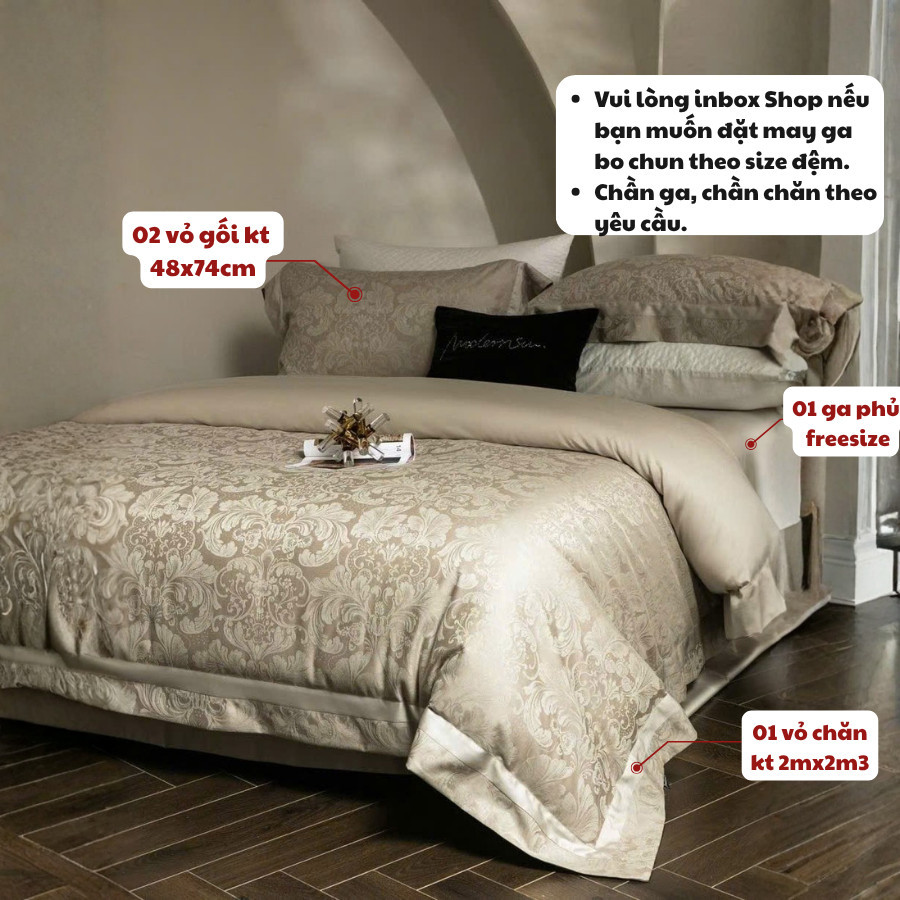 (L426418) Set vỏ chăn tencel  cao cấphọa tiết ẩn trong vải, thể hiện phong cách quý tộc sang trọng Memminbedding luxury