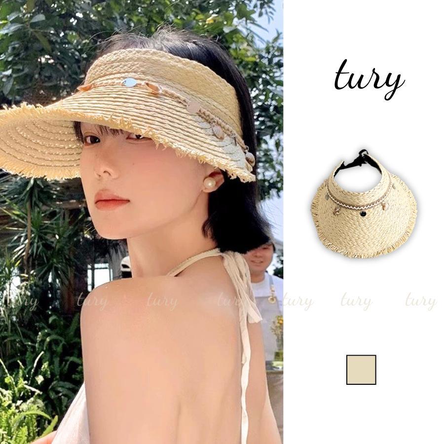 Nón Cói Nữ - Tury - Mũ Cói Mềm Nửa Đầu Phối Vỏ Sò - NC123