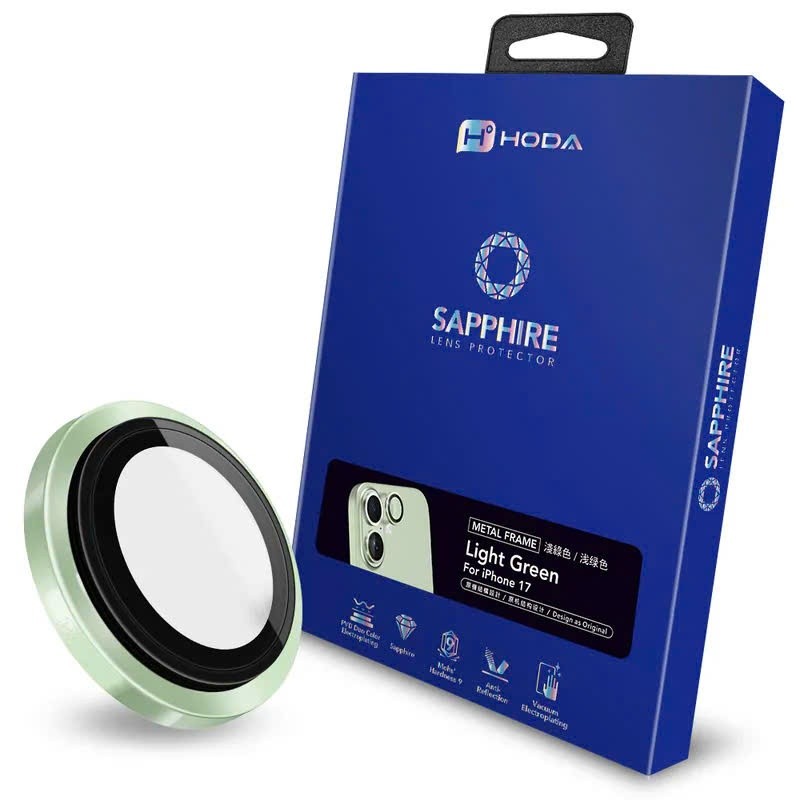 [Chính Hãng] Cường Lực 2 Mắt Camera Hoda Sapphire iPhone 17/16/15 Plus - Kính Mohs 9 Chống Xước, Viền Titanium