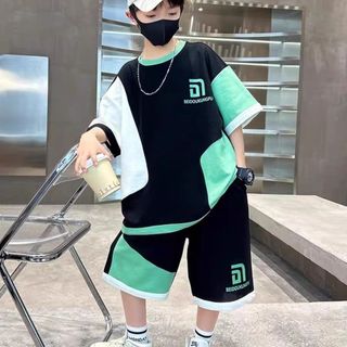 Set đồ bé trai thể thao – áo thun tay ngắn phối màu + quần short nhanh khô mùa hè