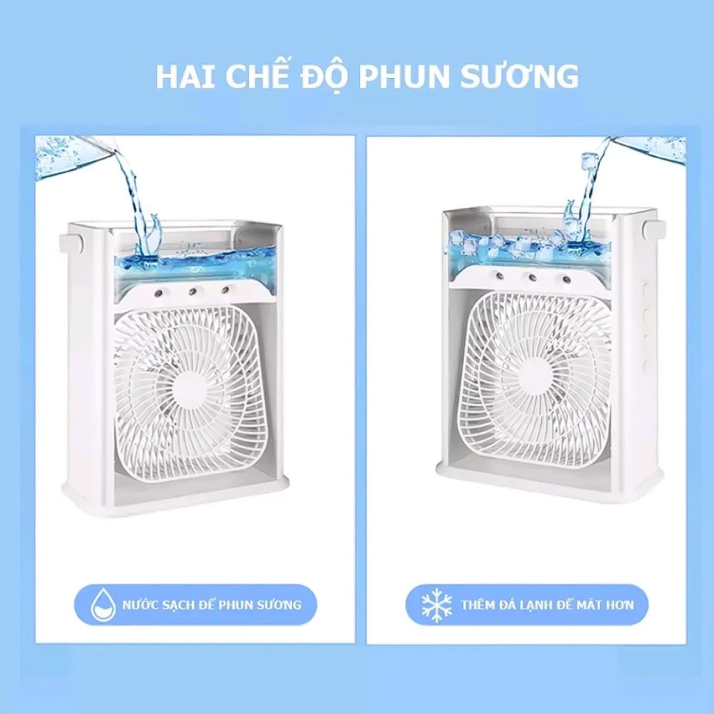 Quạt Điều Hòa Hơi Nước Mini - Quạt Phun Sương Mini Làm Mát Để Bàn 3 chế độ tích hợp đèn led 7 Màu