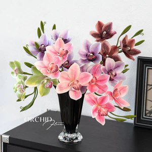 hoa lan hồ điệp giả cao cấp cảm giác thật hoa lụa decor trang trí phòng khách bàn ăn phong cách thiền sang trọng đám cưới