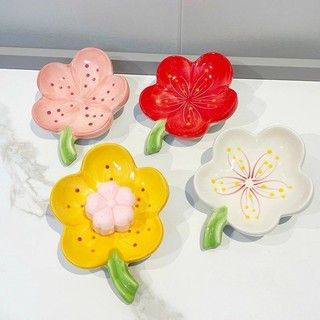 Sáng Tạo Hoa Đào Hộp Xà Phòng Gốm Bathroyom Thoát Xà Phòng Món Ăn Dễ Thương Để Đồ