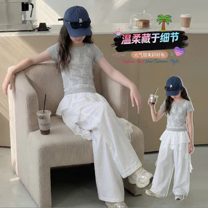 Thời Trang Bé Gái Quần Ống Rộng Mùa Hè 2026 Phong Cách Mới Trẻ Em Ren Gạc Khâu Quần Thường Ngày