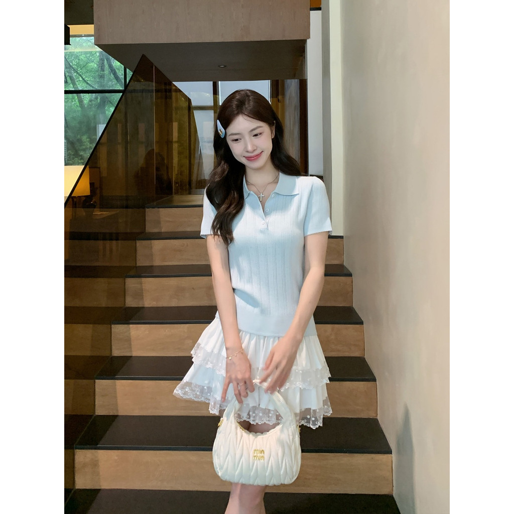 SUXI Áo thun ngắn tay cổ Polo dệt kim nhẹ nhàng dành cho nữ 260410
