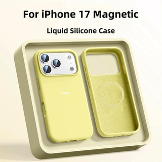 Ốp điện thoại silicon lỏng màu vàng từ tính cho iPhone 17 Pro Max 17Air 16 Plus 15 14 13 Vỏ bảo vệ chống sốc