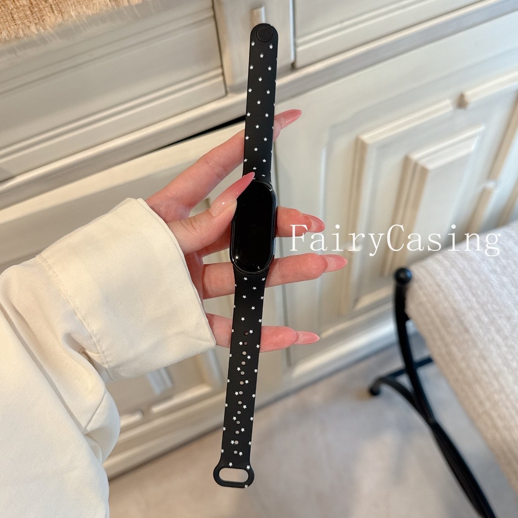 Ngôi Sao In Hình Dây Đeo Silicon Cho Xiaomi Mi Band 10 9 8 Dây Đeo NFC Vòng Tay Pulseira Cho Xiaomi Band 9 Phụ Kiện Thể Thao