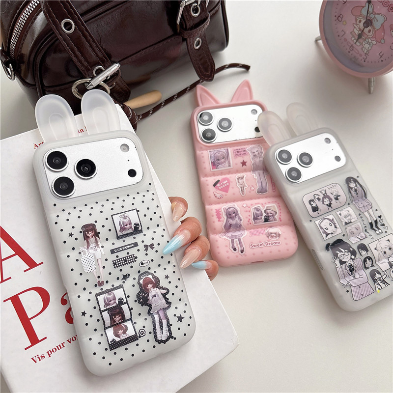 IPhone 17 Pro Max Tai thỏ họa tiết nhân vật hoạt hình Vỏ điện thoại chất liệu TPU