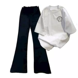 Sét bộ nữ quần ống loe +phối áo phông hình chữ thập in ng ự c thời trang trẻ trung-chang3158