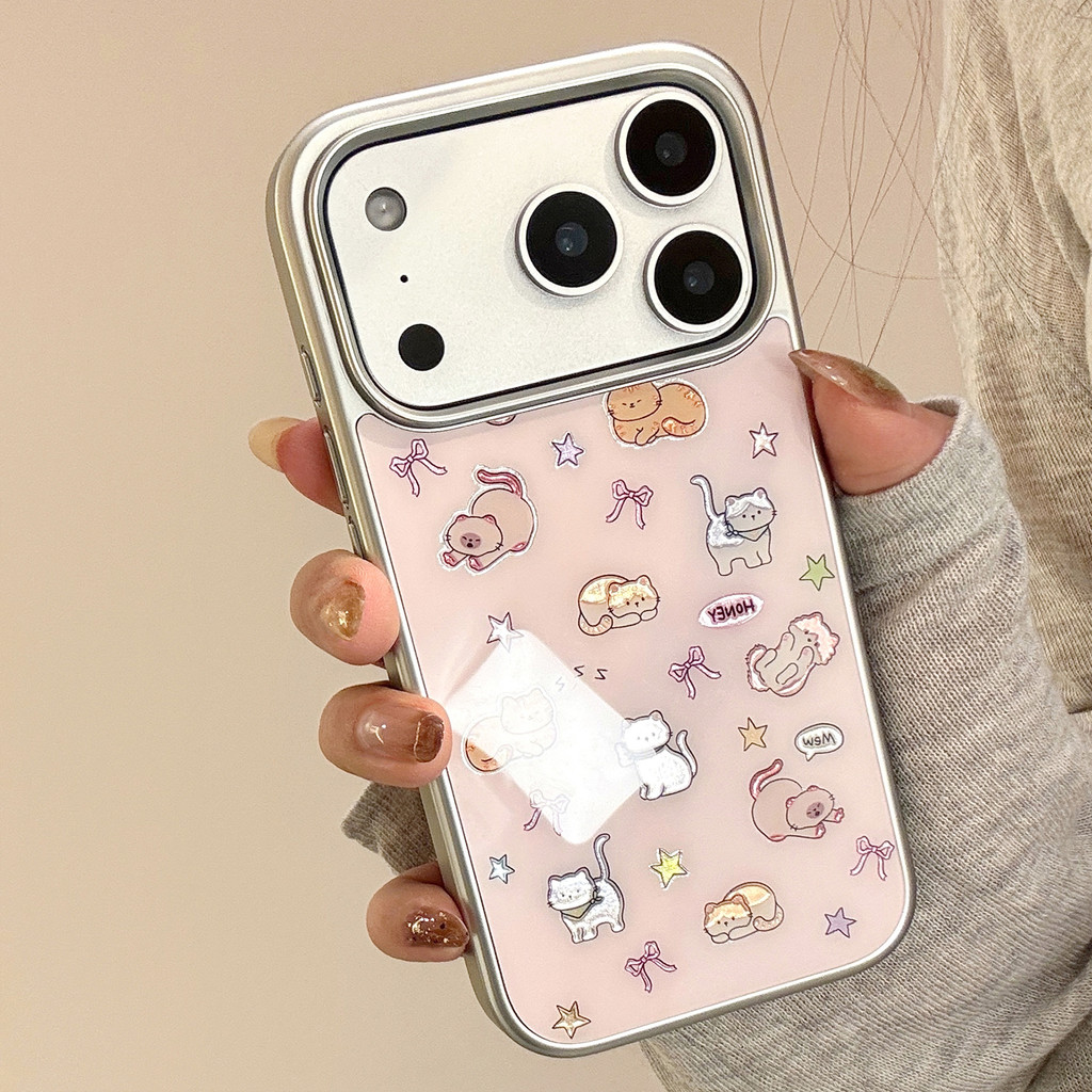 Ốp Điện Thoại Mèo Con Màu Hồng Dễ Thương Cho IPhone 17 Pro Max 17 16 15 14 13 Ốp Điện Thoại Chống Rơi KHX9