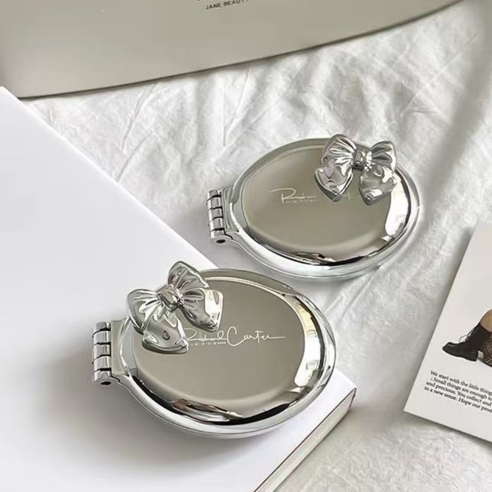 Gương Kèm Lược Gấp Gọn Bỏ Túi DINO, Thiết Kế Vỏ Tráng Bạc Đính Nơ Sang Trọng Phong Cách Tiểu Thư
