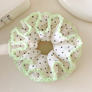 Kovoi / Xanh Chấm Bi Hai Lớp Ren Scrunchy Dây Buộc Tóc Nữ Cao Cấp Hàn Quốc Bóng Phụ Kiện Tóc Phong Cách Lười Băng Đô Đẹp