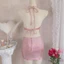 MAPLEPOET - Bộ Bikini 3 Mảnh Áo Dây Màu Trơn Sáng Bóng, Váy Che Kín