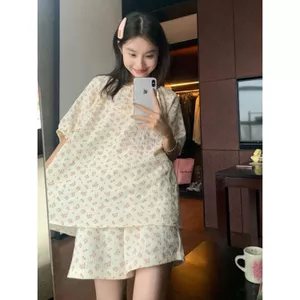 Bộ Đồ Ngủ Hoa Ngọt Ngào Phong Cách Hàn Quốc Cho Nữ Mùa Hè