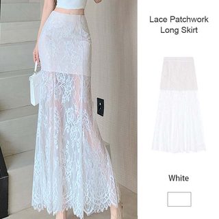 Chân váy dài phối ren xuyên thấu, kiểu retro gợi cảm, ôm hông, dành cho nữ.