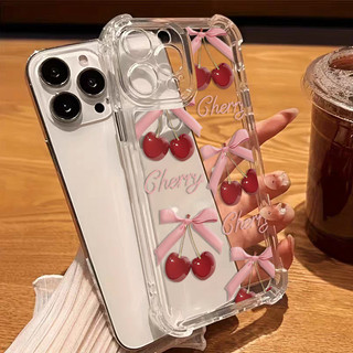 Ốp Lưng Cho Realme C83 C85 PRO 16 Plus 15T Note80 C55 C51 C53 C17 C71 C35 C33 13 5 GT7 5G 5i 7i Nơ Cherry Liche Thời Trang Trong Suốt Mềm Mại Dễ Thương Silicon Chống Sốc