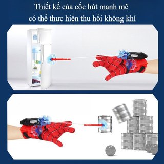 Găng tay bắn tơ người nhện – 3 giác hút, dây đeo tay – Bắn tơ bằng cách kéo, hút vào bề mặt – Đồ chơi nhập vai, vận động